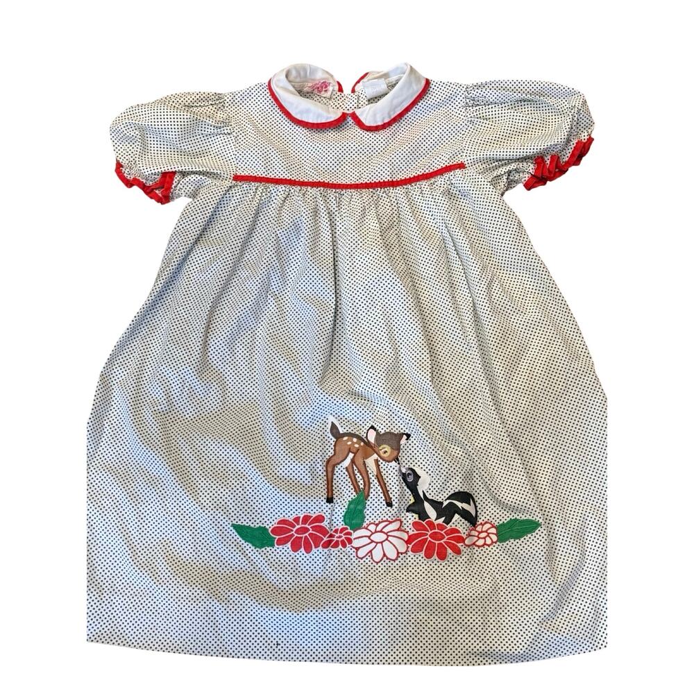 Rare Bambi 80s 90s Disney Appliqué Vintage Dress Sz.5/6